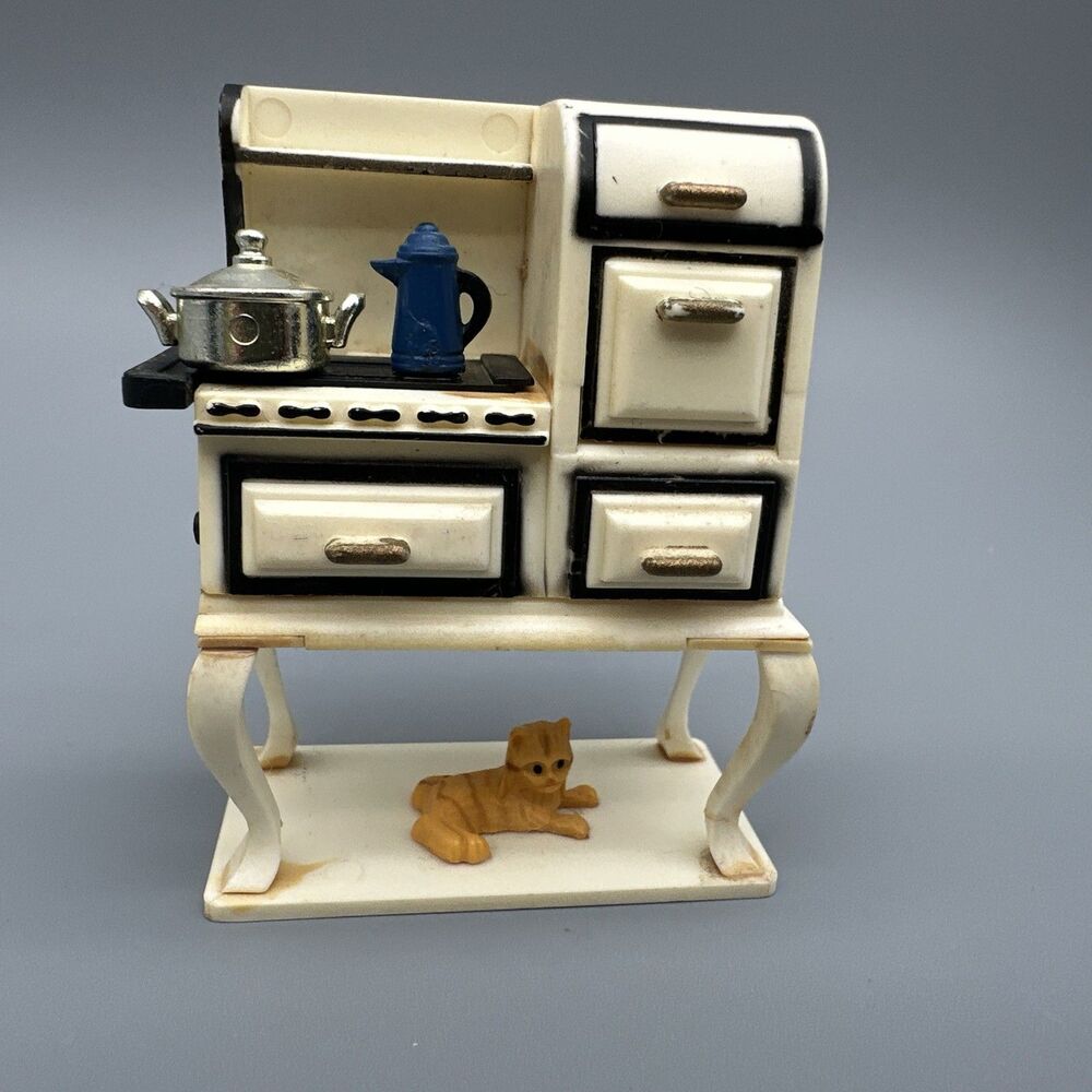 VTG ACME WHITE STOVE WITH CAT KITCHEN FRIDGE MAGNET DOLLHOUSE FURNITURE #9282